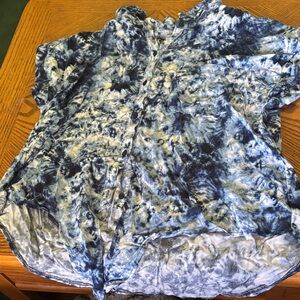 No Boundaries Blue Tie-Dye Button-Up Top